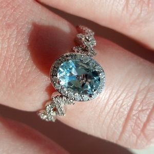 Enchanted Disney Frozen Diamond Aqua 14k Sz 7 Ring